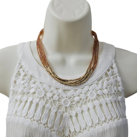 Lia Sophia Multi Strand Gold Tone and Amber Orange Beaded Necklace - Picture 1 of 11